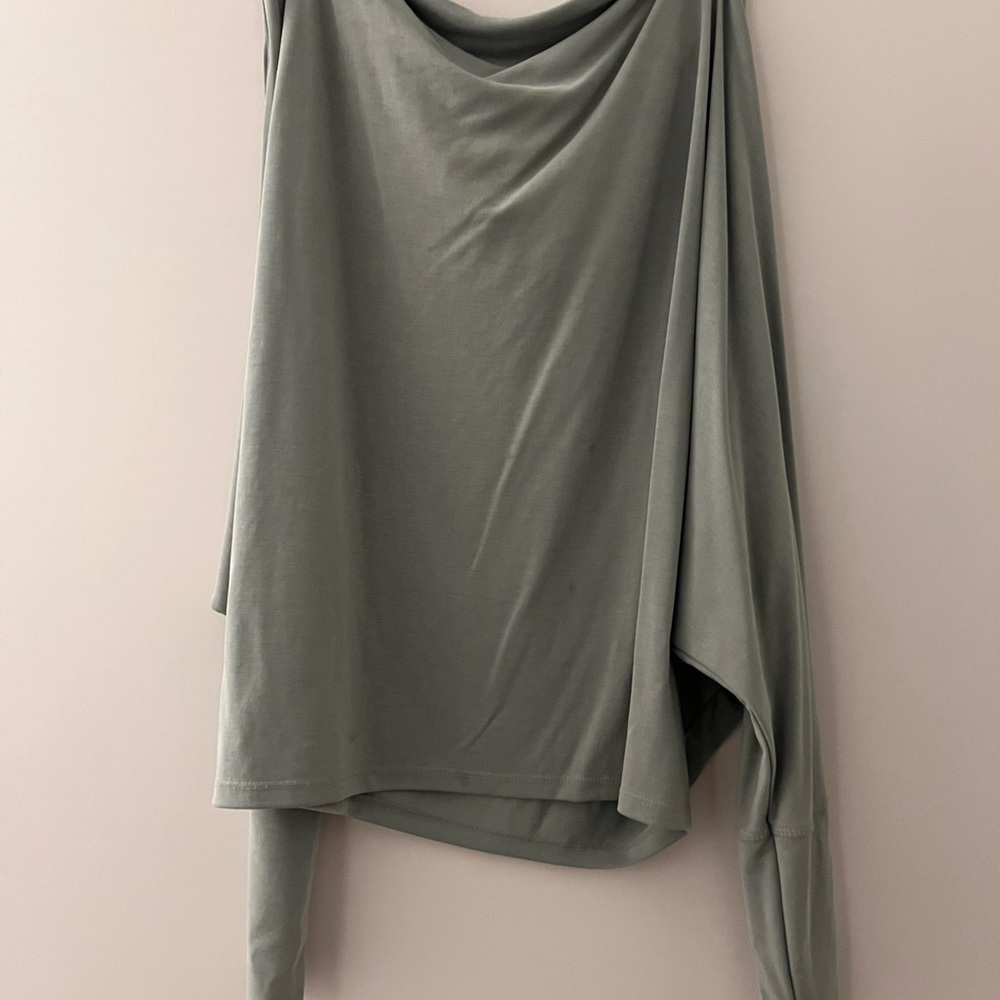 Red Brand Off-Shoulder Top in Light Green